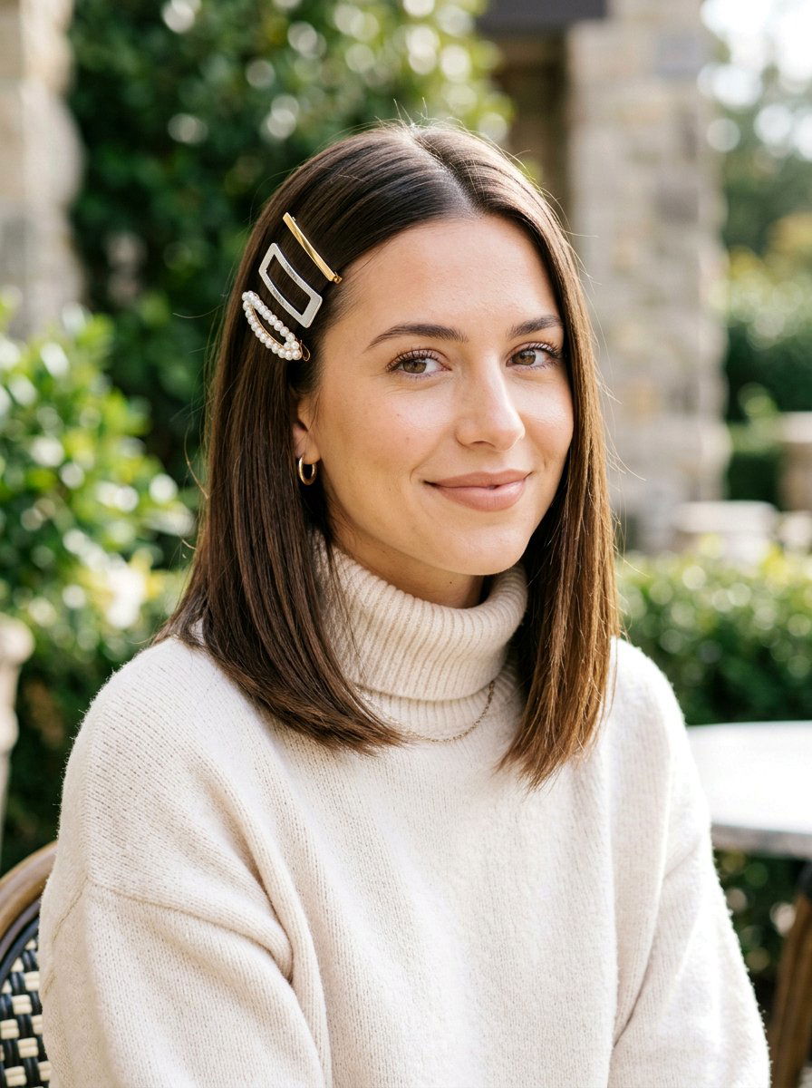 Accessorized Lob With Clips - 20 easy lob styling ideas for women - 20 easy lob styling ideas for women