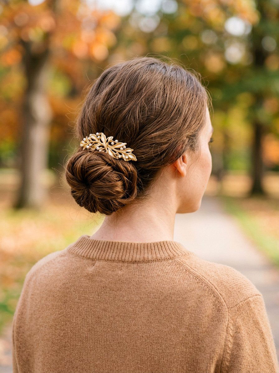 Accessorized Low Bun - 20 office hairstyle with minimal effort - 20 office hairstyle with minimal effort