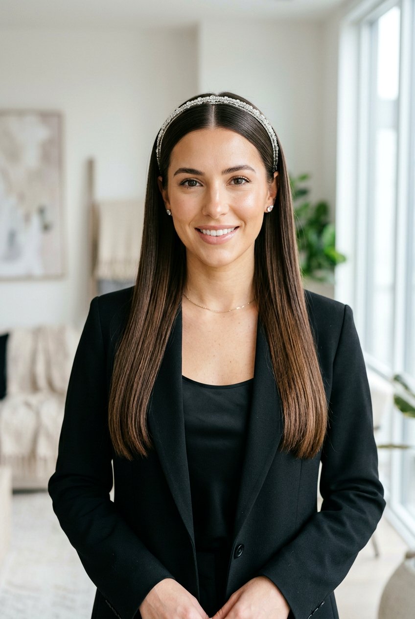 Accessorized Middle Part Straight Hair - 20 birthday hairstyle for long straight hair - 20 birthday hairstyle for long straight hair