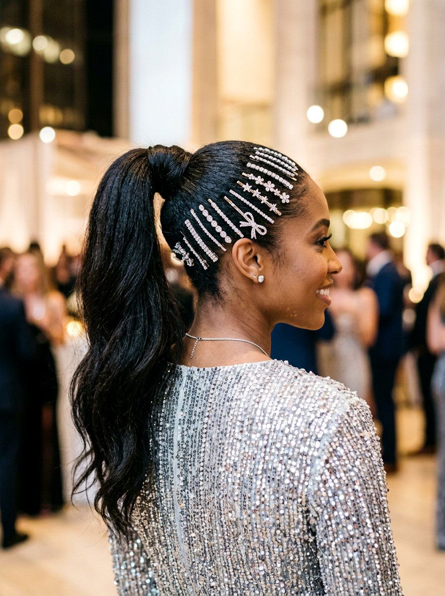 Accessorized Ponytail With Clips - 20 glamorous ponytail hairstyle ideas - 20 glamorous ponytail hairstyle ideas