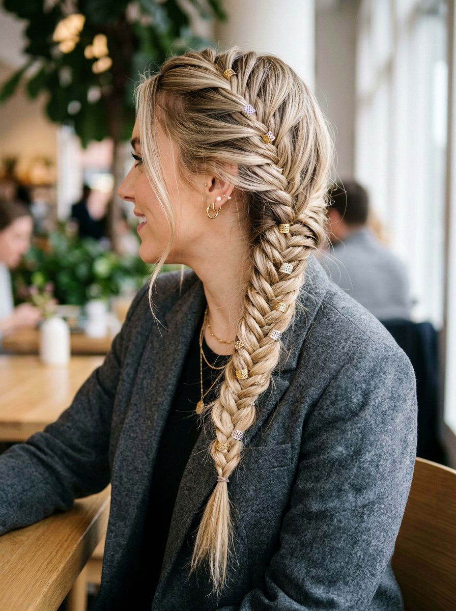 Accessorized Side Fishtail Braid - 20 side fishtail braid for medium hair - 20 side fishtail braid for medium hair