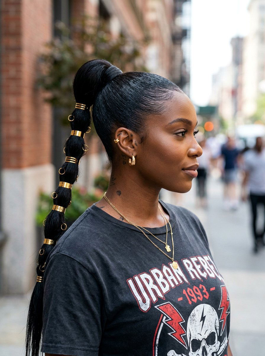 Accessorized Sleek Ponytail For Black Women - 20 sleek hairstyle for black women ponytail - 20 sleek hairstyle for black women ponytail