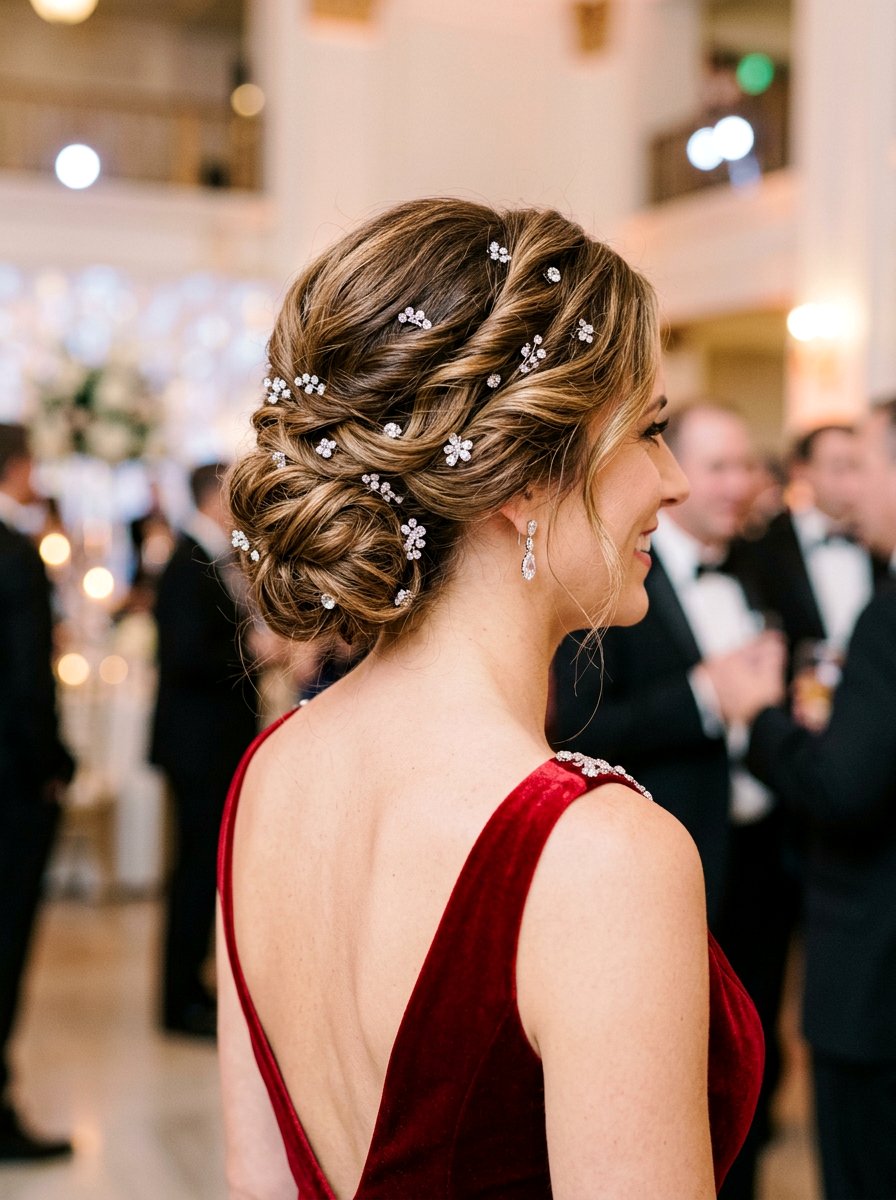 Accessorized Updo With Pins - 20 party hairstyle for red dress - 20 party hairstyle for red dress