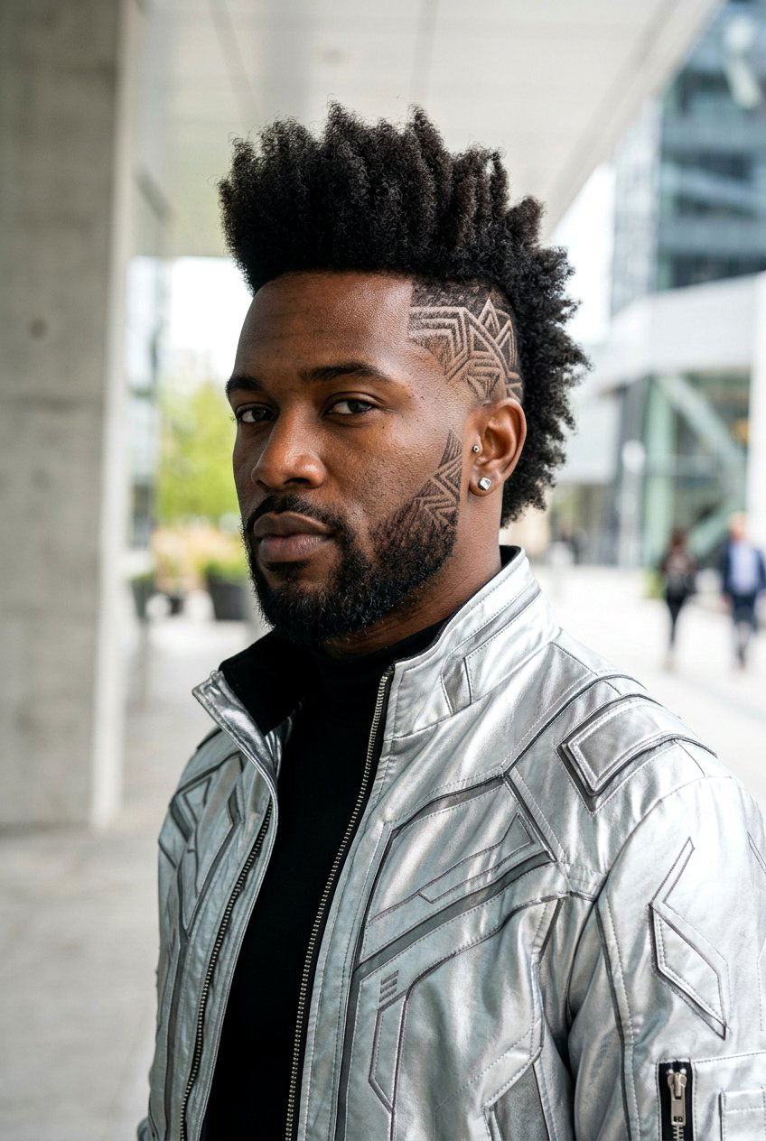 Afro Mohawk With Geometric Patterns - 20 afro mohawk hairstyle - 20 afro mohawk hairstyle