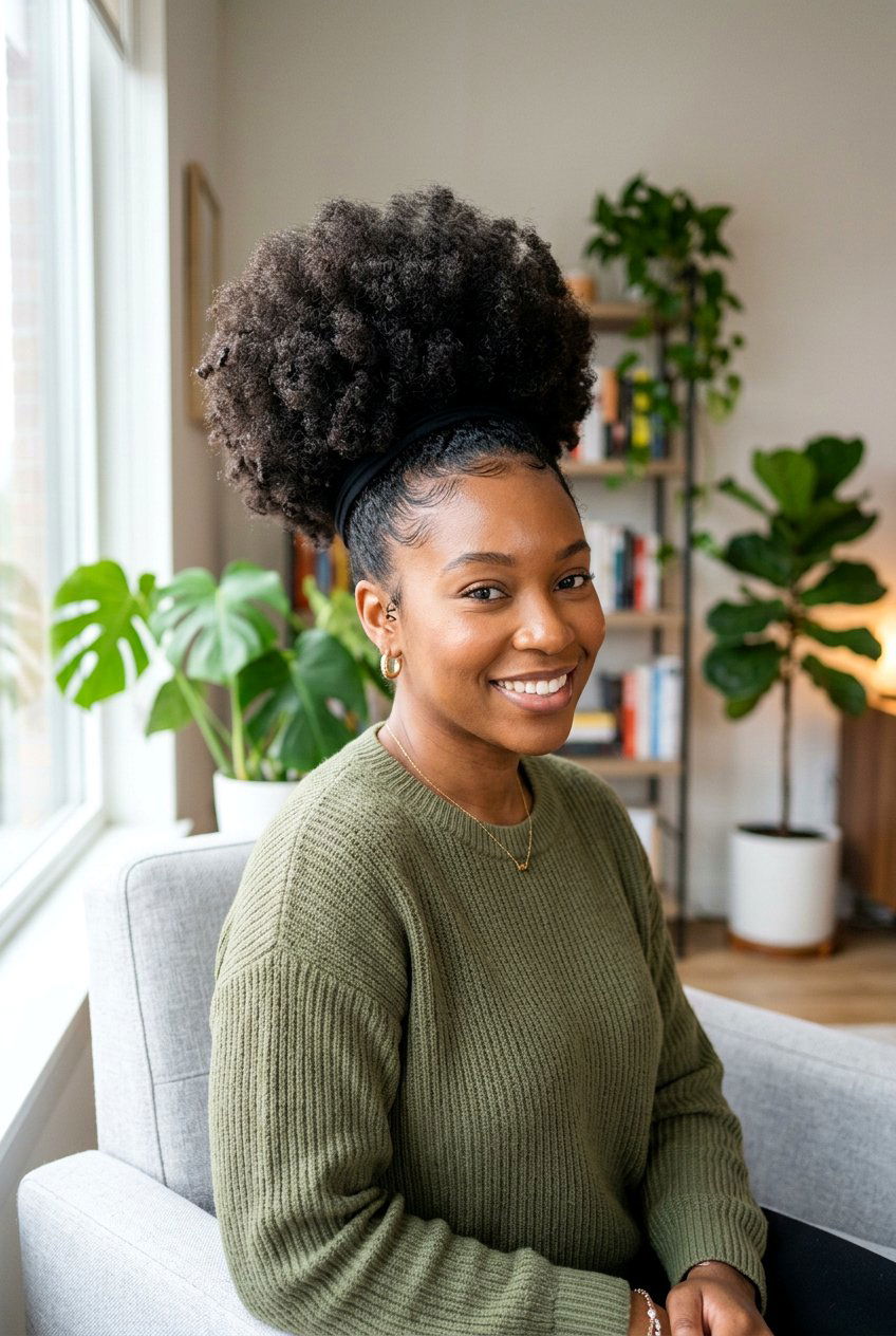 Afro Puff Ponytail - 20 no braid hairstyles - 20 no braid hairstyles