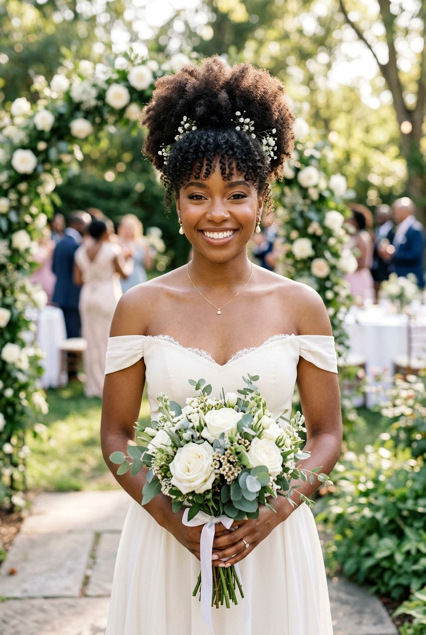 Afro Puff With Bangs For Wedding - 20 natural bridal hairstyles for black women - 20 natural bridal hairstyles for black women