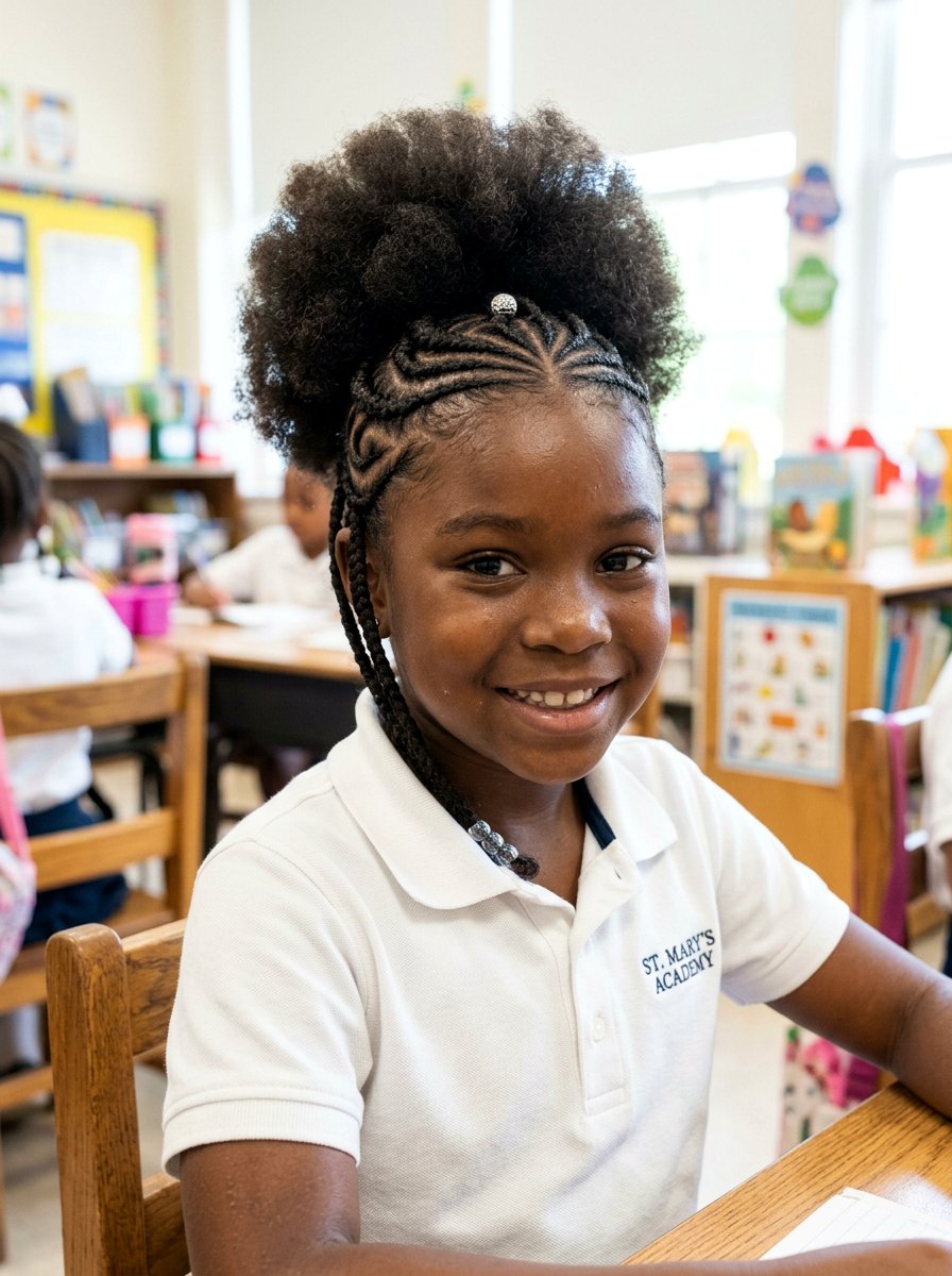 Afro Puff With Cornrows - 20 kids afro puff styles - 20 kids afro puff styles