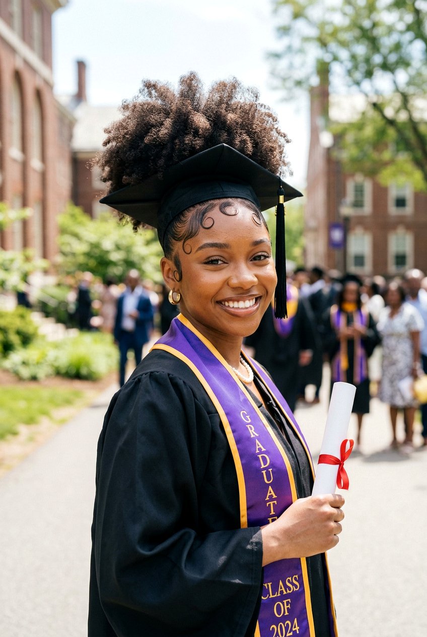 Afro Puff With Edge Control - 20 black women graduation natural hairstyles - 20 black women graduation natural hairstyles