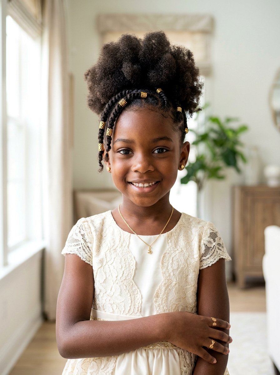 Afro Puff With Gold Cuffs - 20 kids afro puff styles - 20 kids afro puff styles