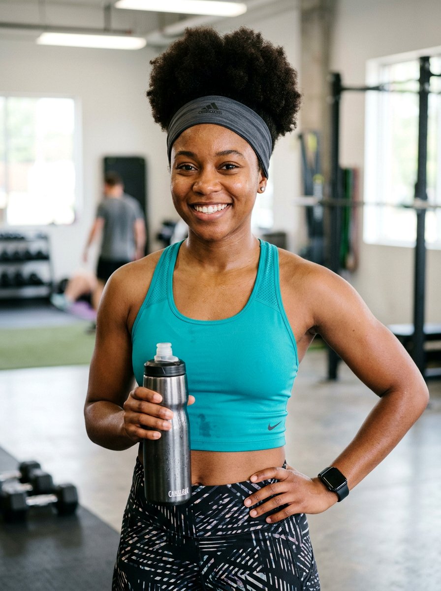 Afro Puff With Headband Workout Look - 20 gym hairstyle for natural hair women - 20 gym hairstyle for natural hair women