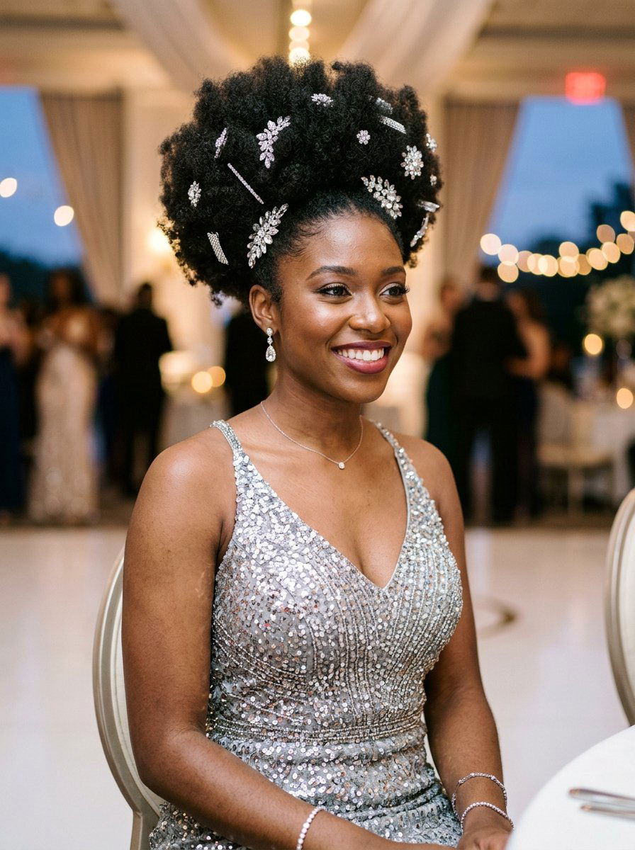Afro Puff With Rhinestone Clips - 20 prom hairstyles with rhinestone clips - 20 prom hairstyles with rhinestone clips