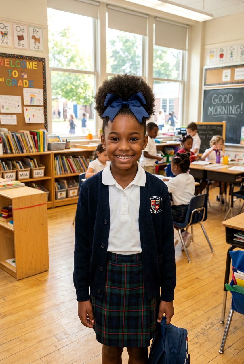 Afro Puff with Ribbon Bow - 20 easy natural hairstyles for school mornings - 20 easy natural hairstyles for school mornings