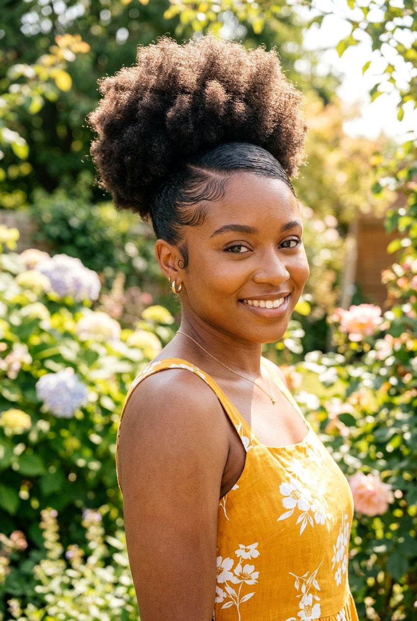 Afro Puff with Side Part - 20 afro with side part hairstyle - 20 afro with side part hairstyle