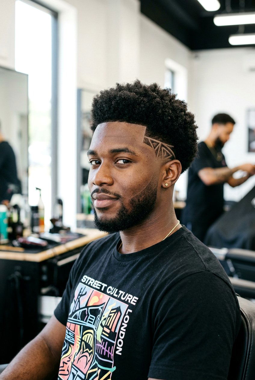 Afro Taper Fade With Design - 20 afro taper fade for black men - 20 afro taper fade for black men