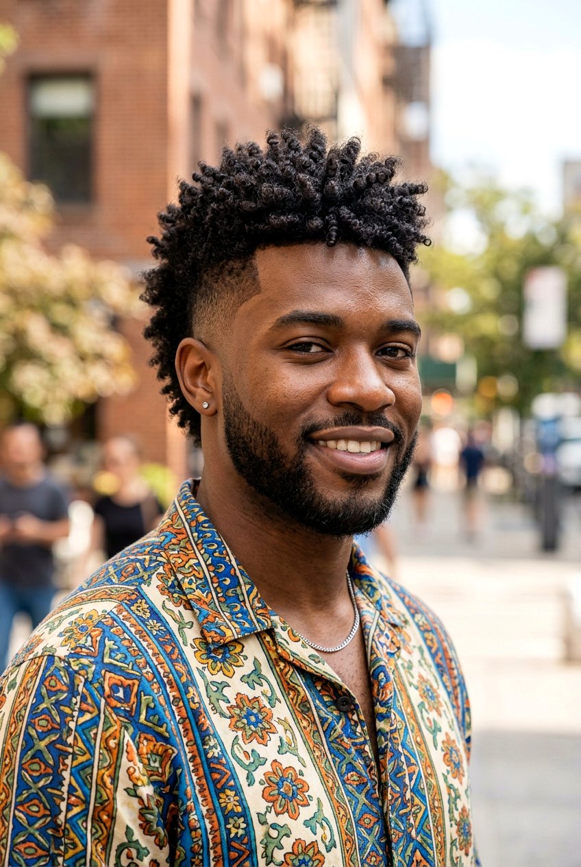 Afro Textured Burst Fade Mohawk - 20 burst fade mohawk men curly hair - 20 burst fade mohawk men curly hair