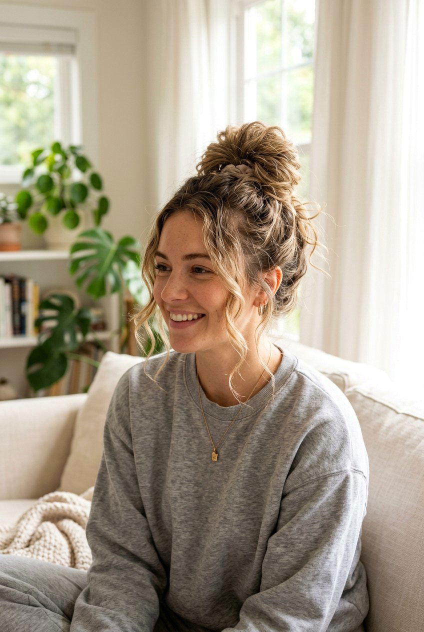 Air Dry Wavy Hair Messy Bun - 20 air dry hairstyles for wavy hair - 20 air dry hairstyles for wavy hair