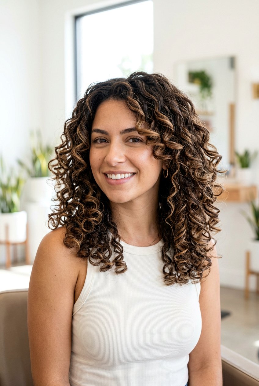 Almond Brunette Balayage On Curly Hair - 20 almond brunette balayage - 20 almond brunette balayage