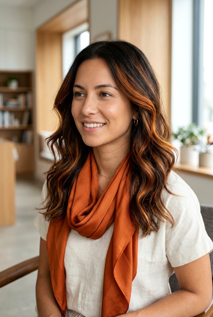 Amber Brown Highlights - 20 dimensional brunette for fine hair women - 20 dimensional brunette for fine hair women