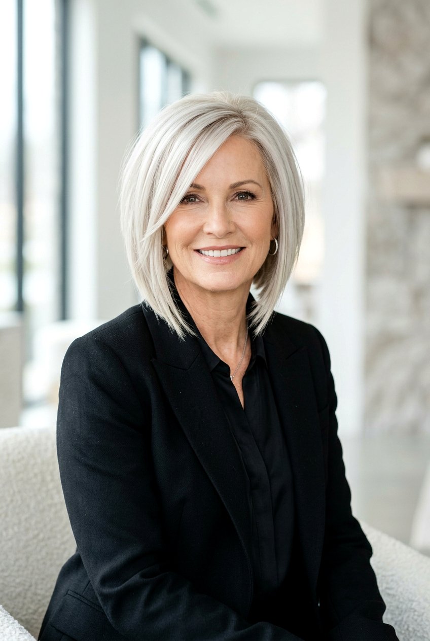 Angled Bob With Face Framing Layers - 20 layered haircut for women over 50 with round face - 20 layered haircut for women over 50 with round face