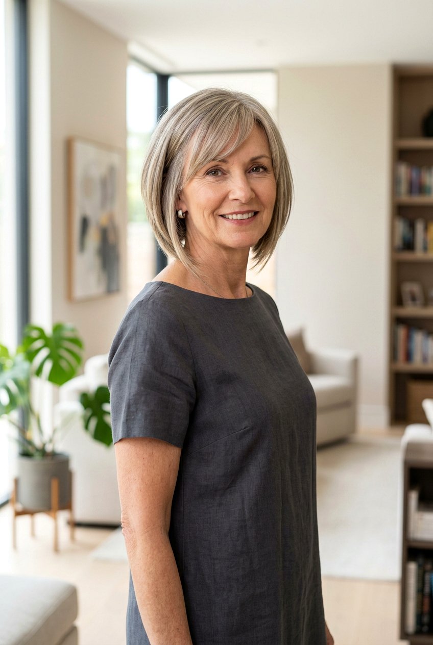 Angled Bob With Side Fringe - 20 bob haircut with soft fringe for older women - 20 bob haircut with soft fringe for older women