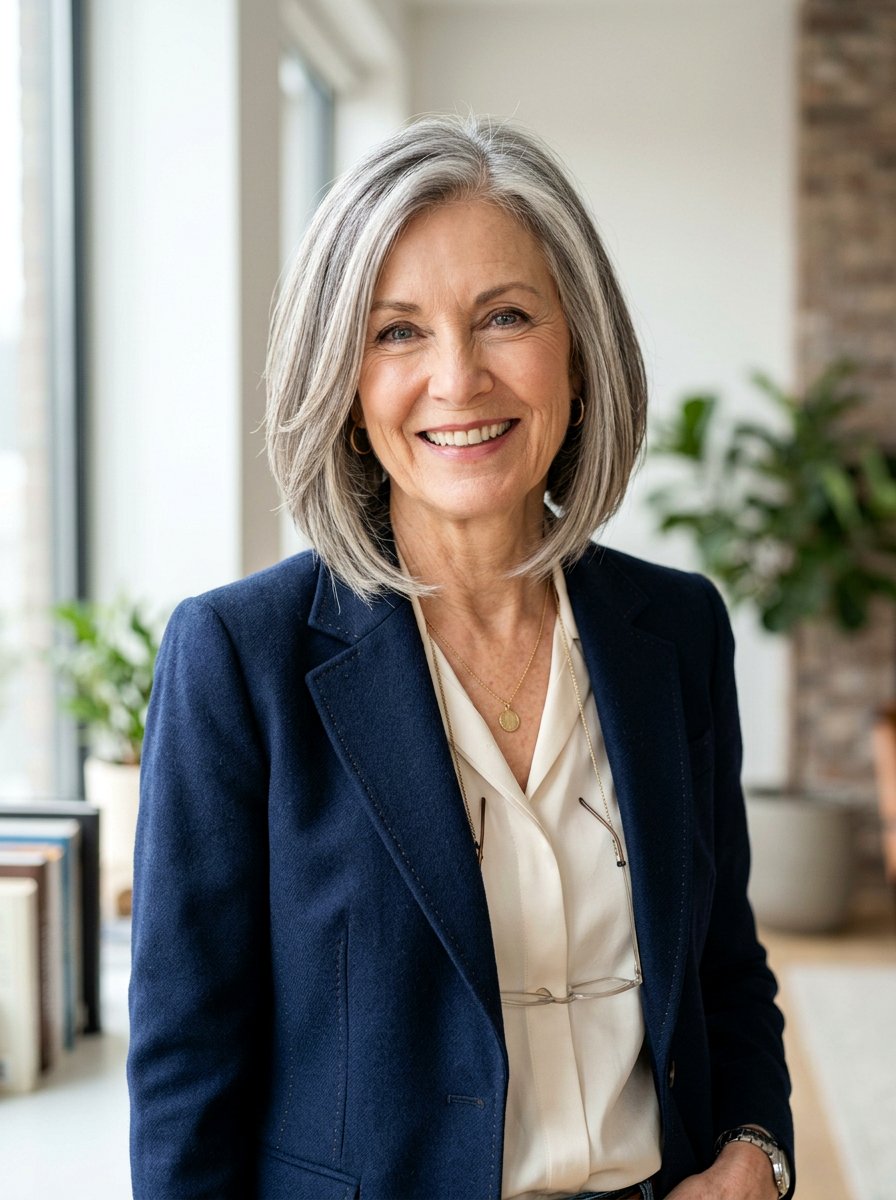 Angled Shoulder Length Bob - 20 polished shoulder length hairstyle for older women - 20 polished shoulder length hairstyle for older women