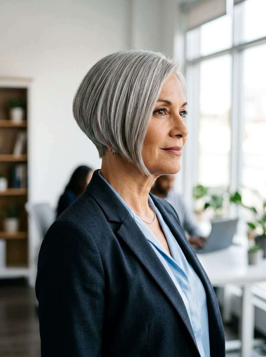 Angled Stacked Bob - 20 stacked bob for fine gray hair - 20 stacked bob for fine gray hair