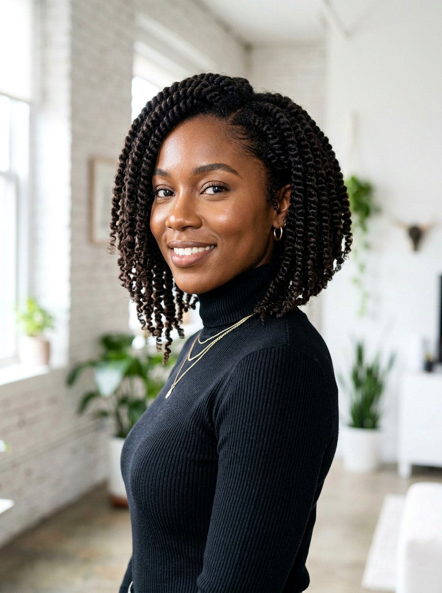 Angled Twist Out Bob - 20 twist out bob hairstyle - 20 twist out bob hairstyle