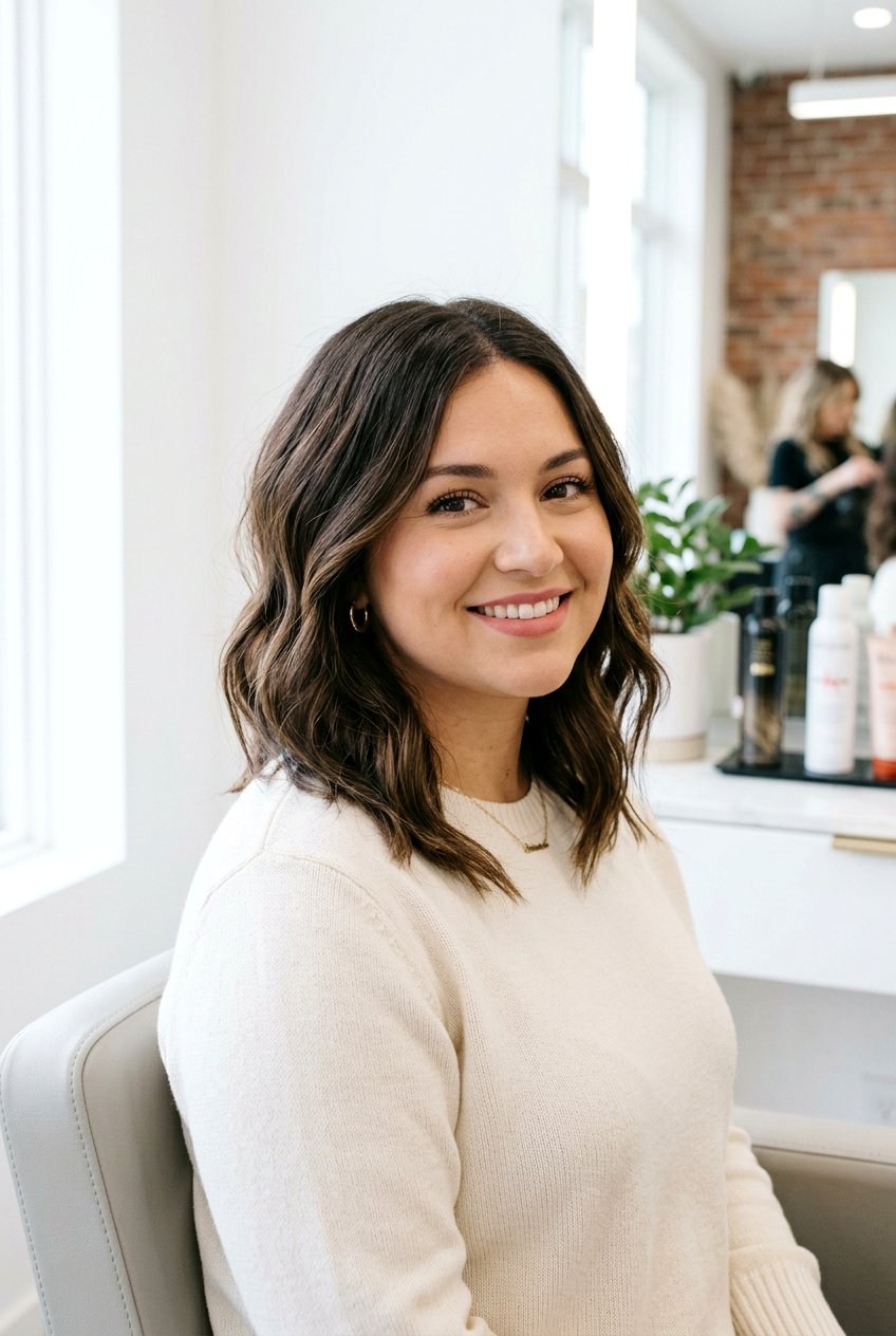 Angled lob for round face - 20 medium haircuts for round faces - 20 medium haircuts for round faces