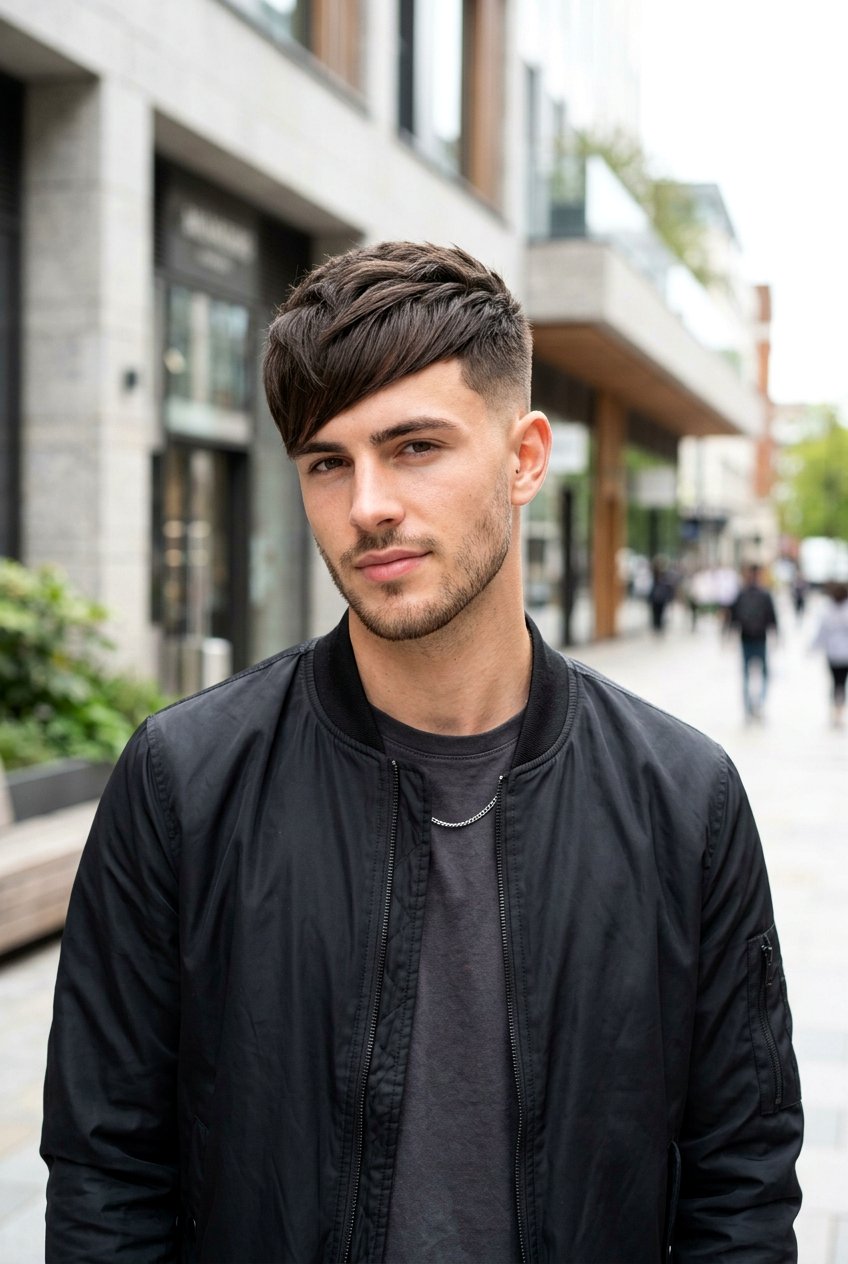 Angular Fringe Cut - 20 mens haircut for longer face shape - 20 men’s haircut for longer face shape
