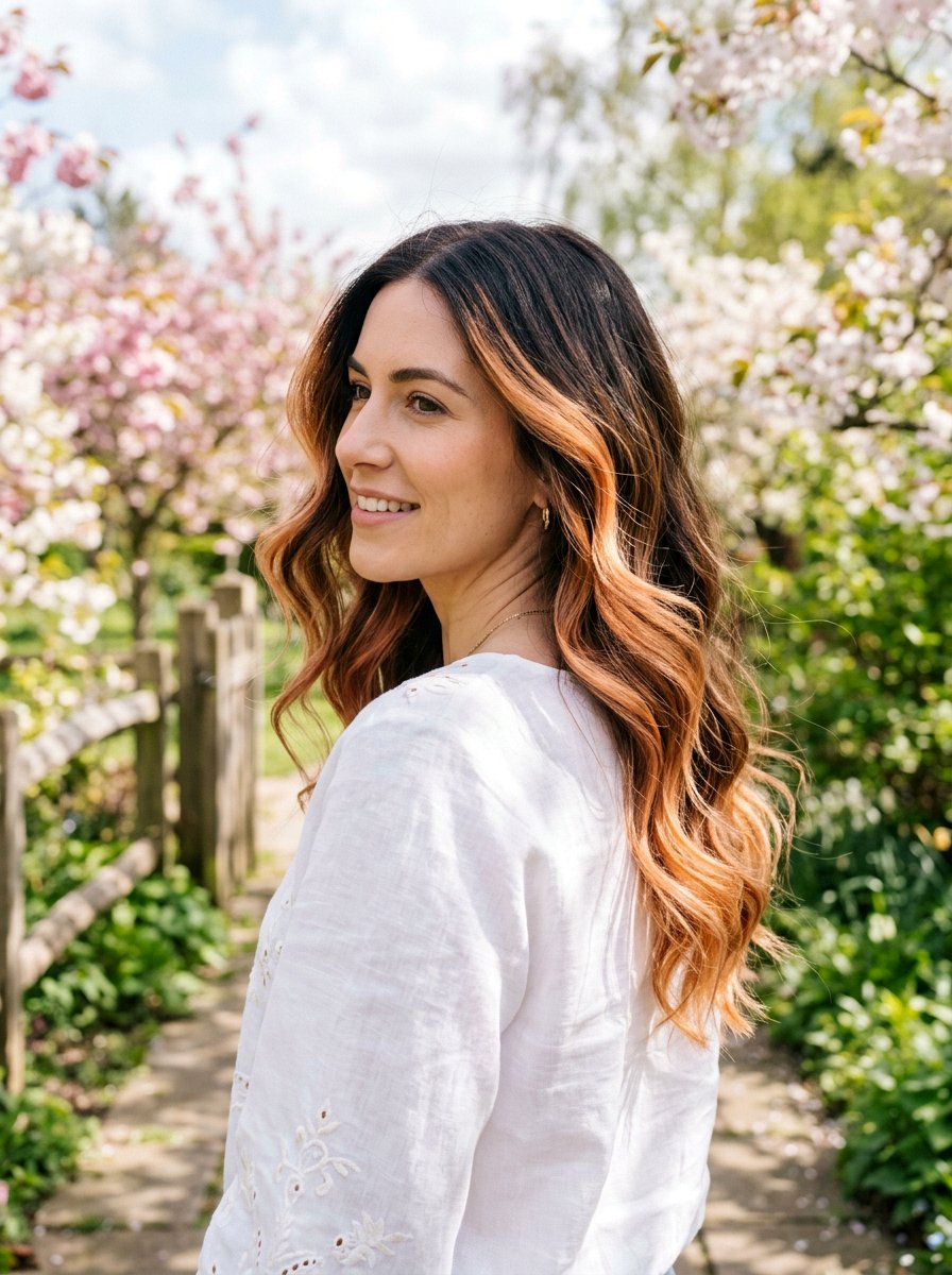 Apricot Balayage For Dark Hair - 20 spring balayage for brunettes - 20 spring balayage for brunettes