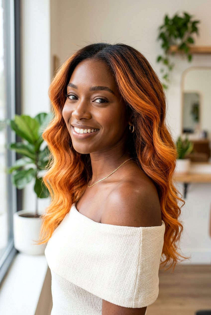 Apricot Copper Balayage For Dark Skin Tones - 20 apricot copper balayage - 20 apricot copper balayage