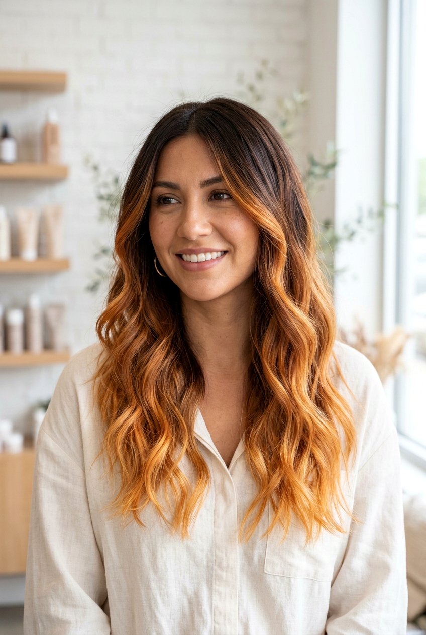 Apricot Copper Balayage On Brunette Hair - 20 apricot copper balayage - 20 apricot copper balayage