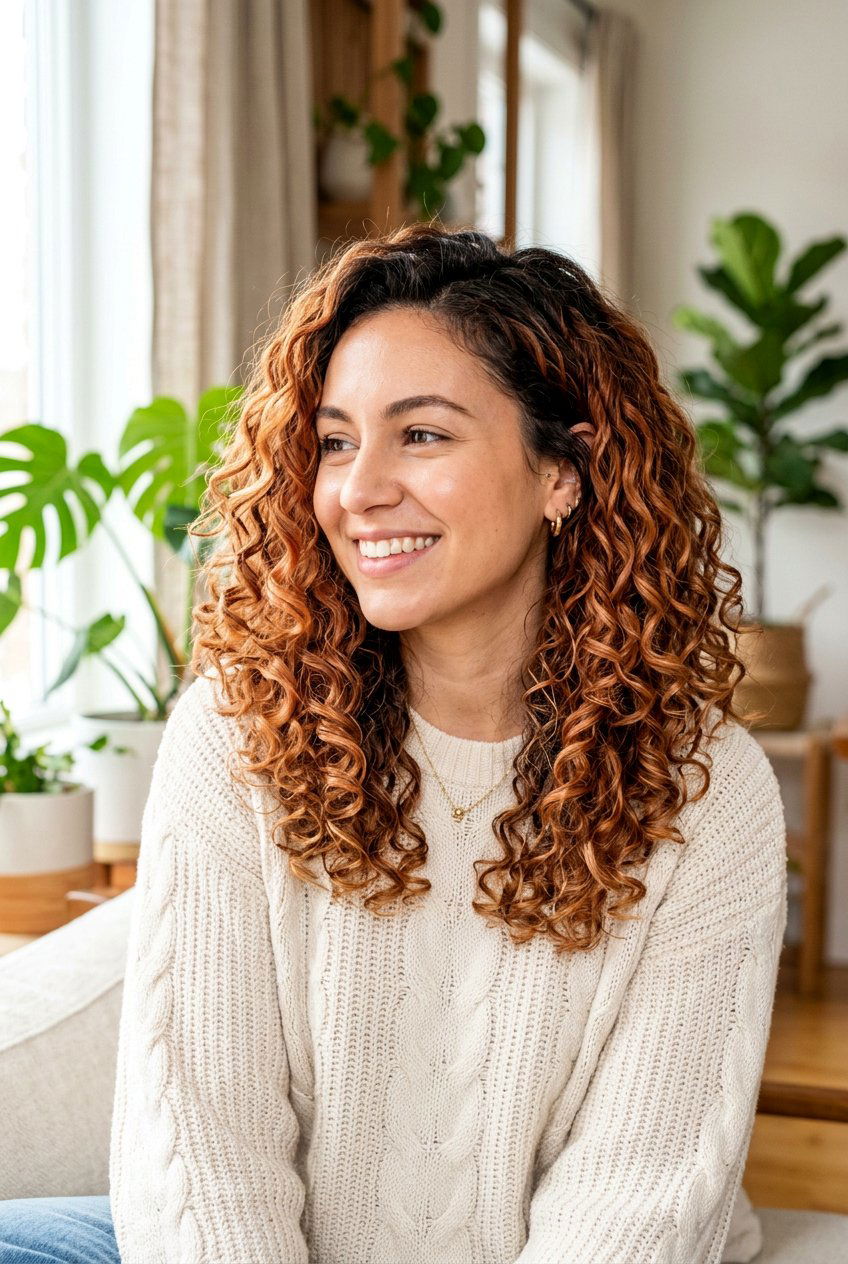 Apricot Copper Balayage On Curly Hair - 20 apricot copper balayage - 20 apricot copper balayage