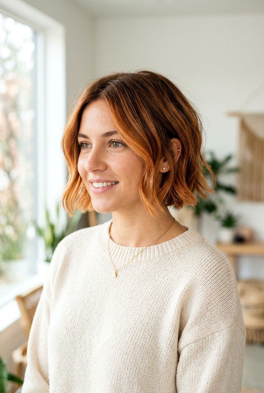 Apricot Copper Balayage On Short Bob Haircut - 20 apricot copper balayage - 20 apricot copper balayage