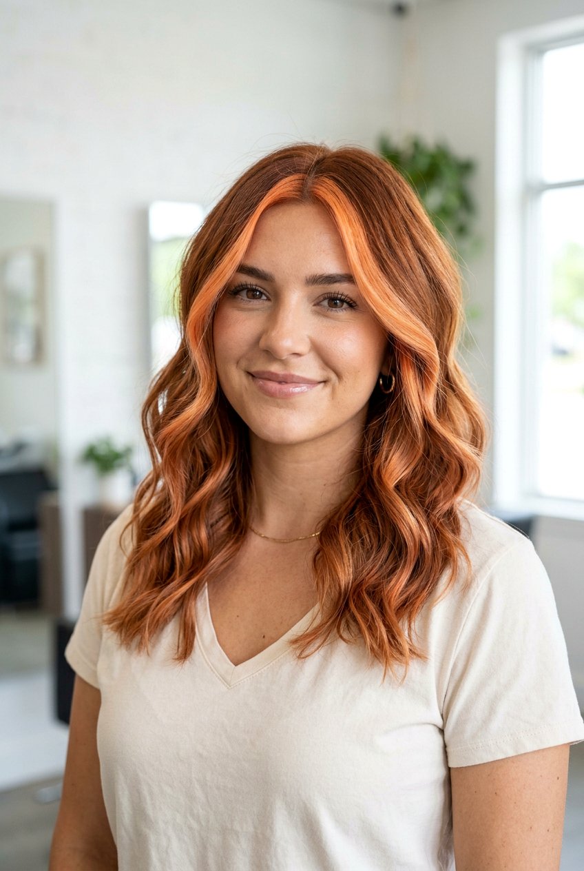 Apricot Copper Balayage With Face Framing Highlights - 20 apricot copper balayage - 20 apricot copper balayage