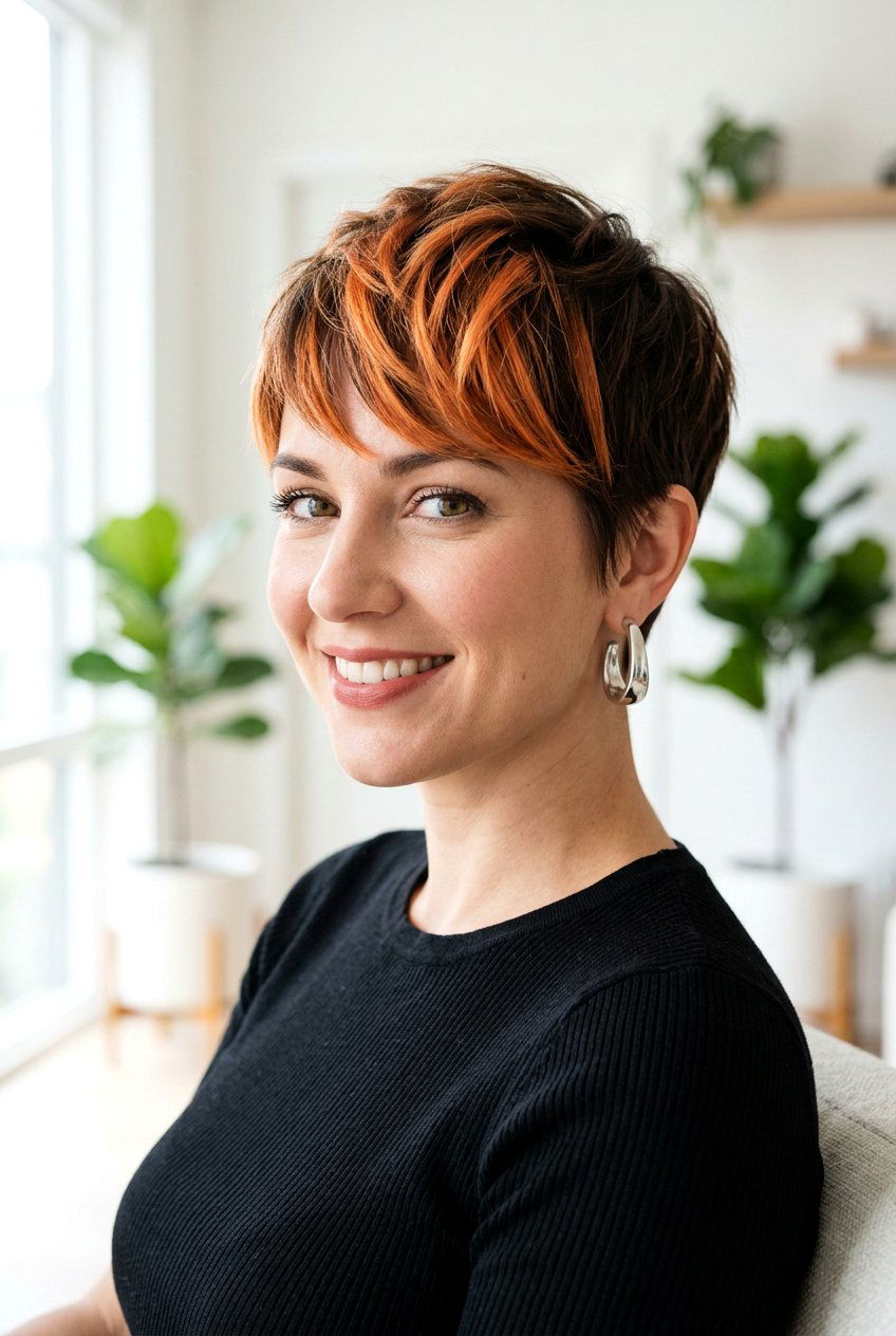 Apricot Copper Ribbons On Pixie Cut - 20 apricot copper ribbons hair - 20 apricot copper ribbons hair