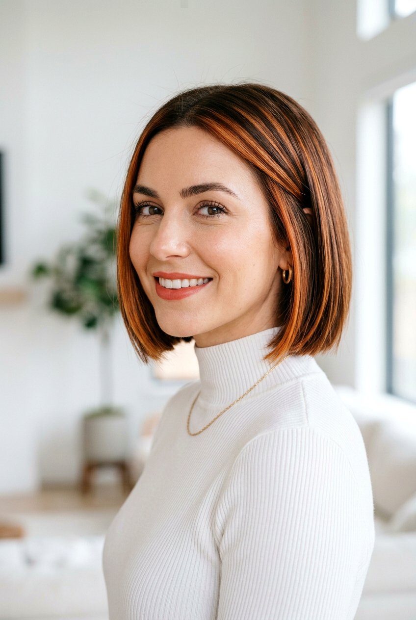 Apricot Copper Ribbons On Short Bob Haircut - 20 apricot copper ribbons hair - 20 apricot copper ribbons hair