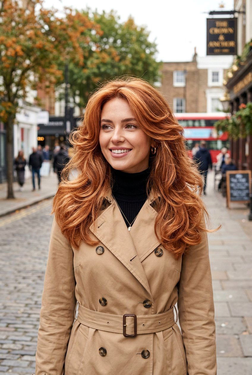 Apricot Copper Ribbons With Layered Haircut - 20 apricot copper ribbons hair - 20 apricot copper ribbons hair