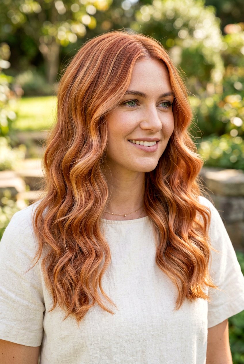 Apricot Copper Waves with Highlights - 20 apricot copper hair - 20 apricot copper hair
