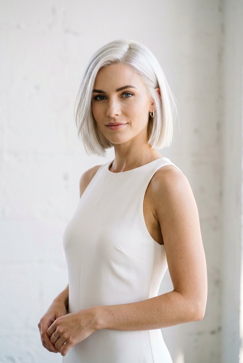Arctic White Blonde Cheek Skimming Bob - 20 elegant white blonde hair color - 20 elegant white blonde hair color
