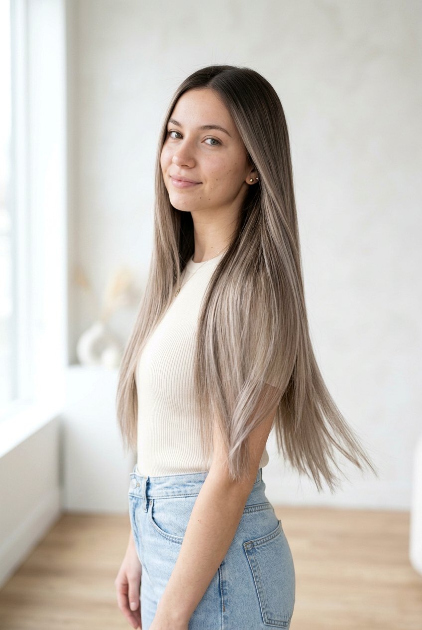 Ash Beige Balayage on Long Hair - 20 creamy beige balayage - 20 creamy beige balayage