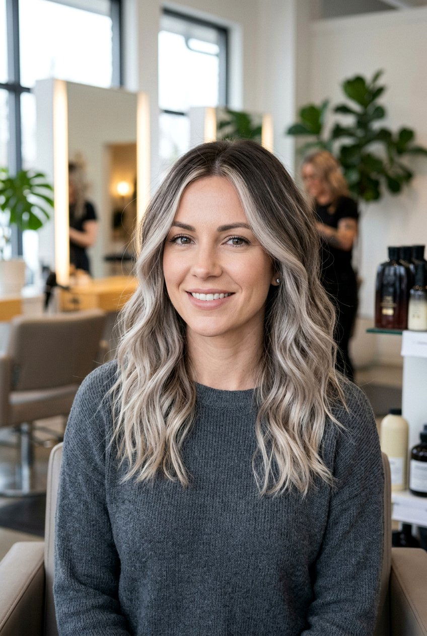 Ash Blonde Balayage - 20 soft money piece for blonde mature hair - 20 soft money piece for blonde mature hair