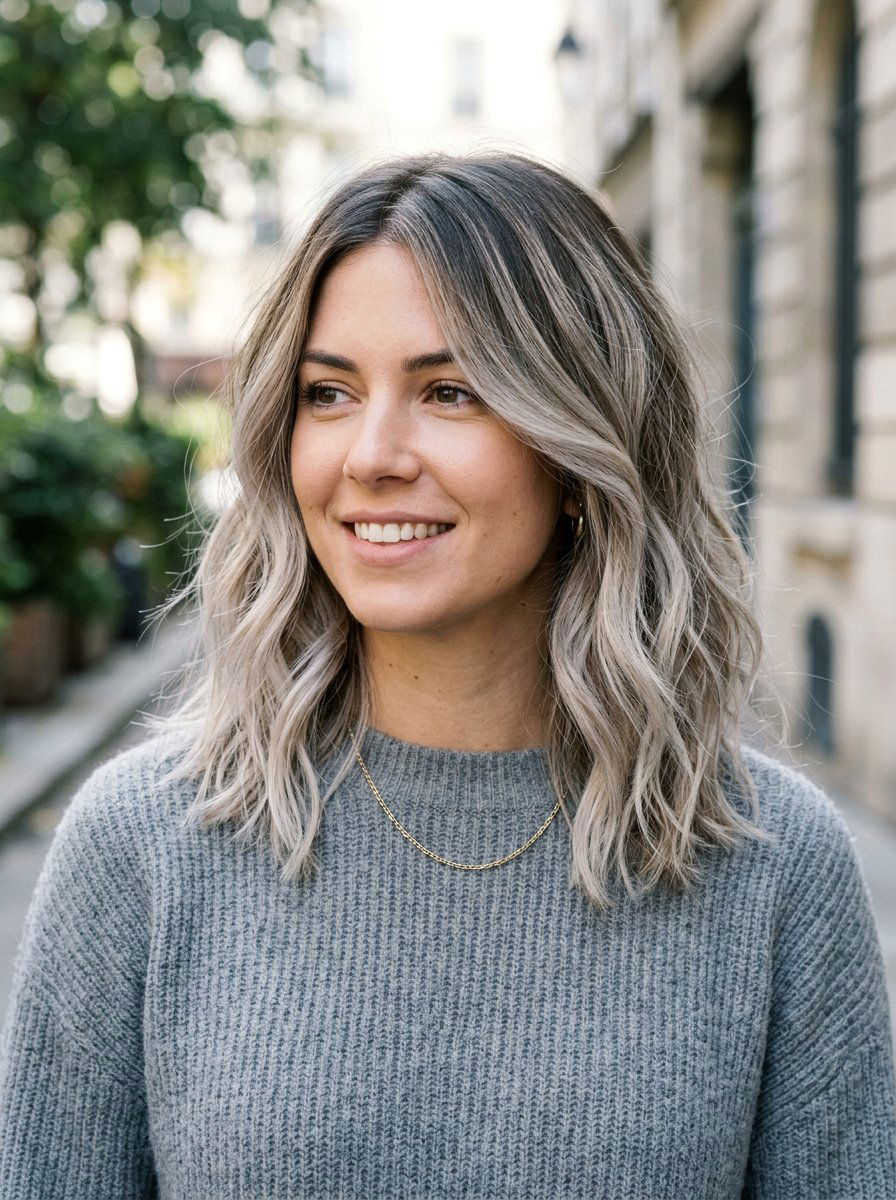 Ash Blonde Balayage Layered Lob - 20 dimensional blonde for layered lob - 20 dimensional blonde for layered lob