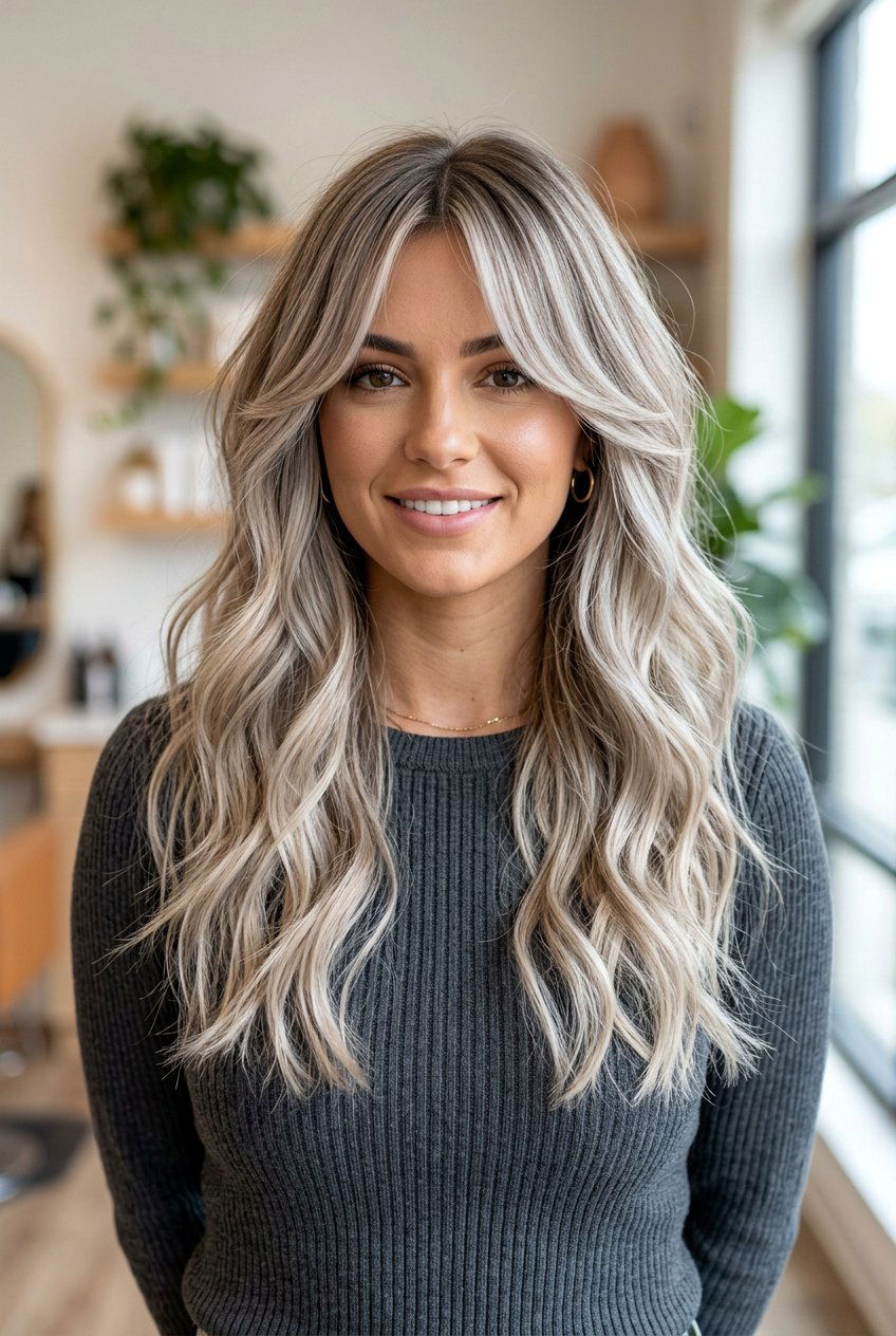Ash Blonde Balayage with Curtain Bangs - 20 ash blonde balayage - 20 ash blonde balayage