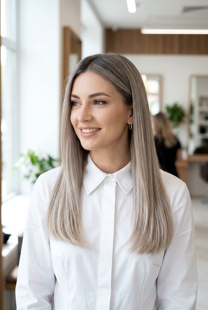 Ash Blonde Balayage with Root Shadow - 20 dimensional blonde balayage - 20 dimensional blonde balayage