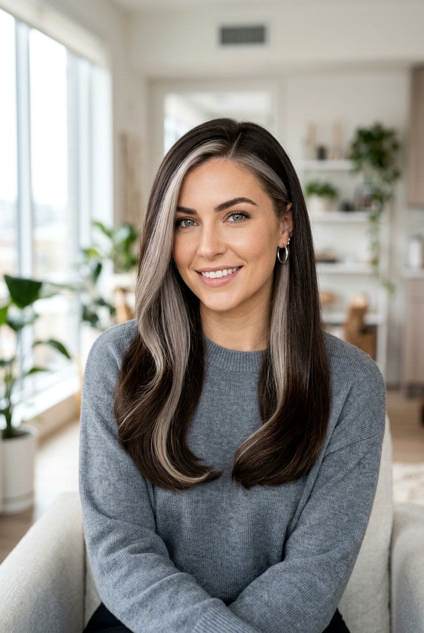 Ash Blonde Front Streak On Dark Brown Hair - 20 front streak hair color - 20 front streak hair color