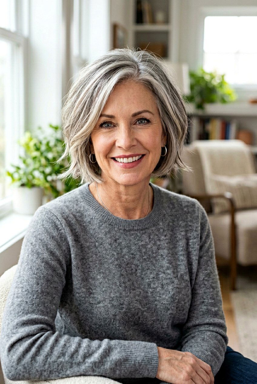 Ash Blonde Highlights Gray Hair - 20 gray blending bob with highlights - 20 gray blending bob with highlights