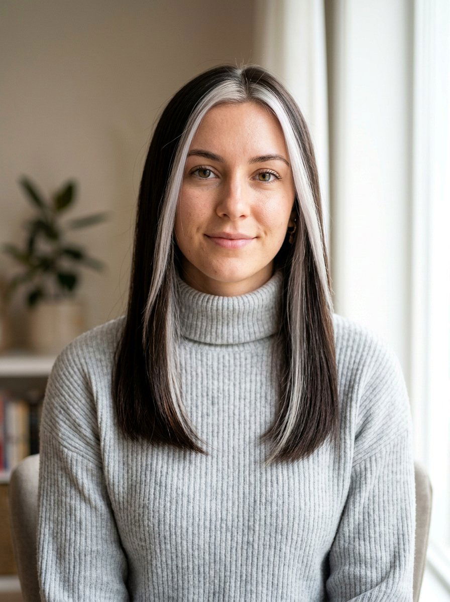 Ash Blonde Skunk Stripe Money Piece - 20 skunk stripe money piece hair - 20 skunk stripe money piece hair