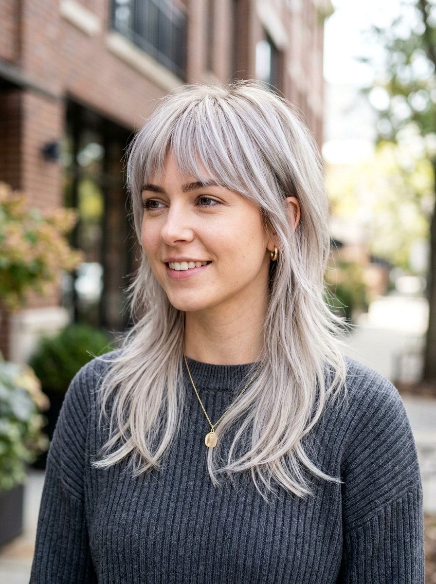 Ash Blonde Soft Mullet with Fringe - 20 soft mullet with bangs - 20 soft mullet with bangs