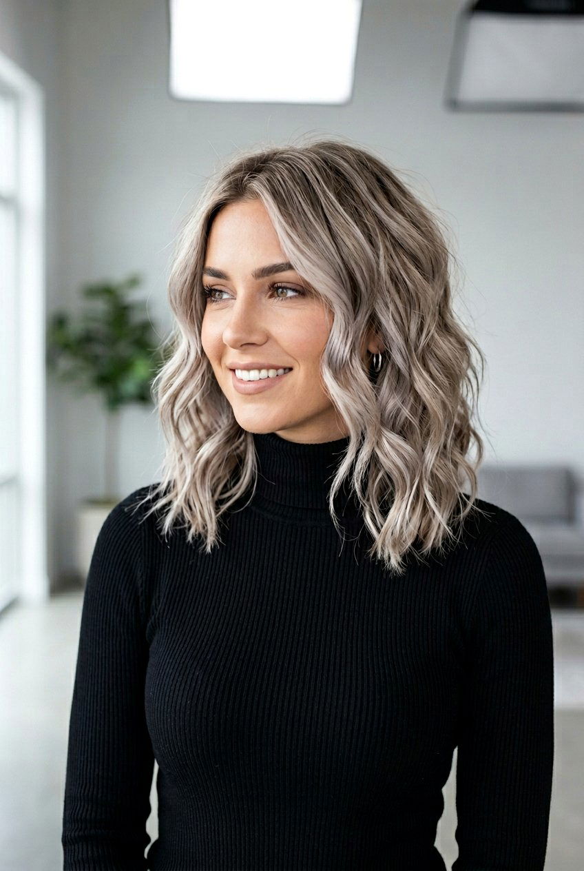Ash Blonde Wavy Lob - 20 blonde lob balayage ideas - 20 blonde lob balayage ideas